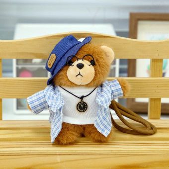 Брелок плюшевый Мишка Паддингтон 14 см (Paddington) в джинсовой панаме