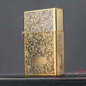 Зажигалка газовая турбо Broad квадратная Узоры Золото