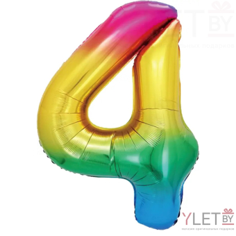 Шар (40''/102 см) Цифра, 4, Радужный, Градиент