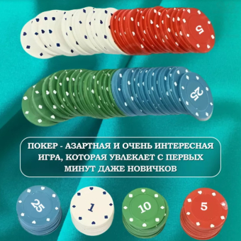 Набор для покера 100 фишек с номиналом