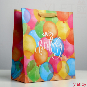 Пакет крафтовый вертикальный Happy birthday, ML 27 х 23 х 11.5 см