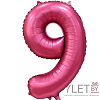Шар (34''/86 см) Цифра, 9, Бордовый, Сатин