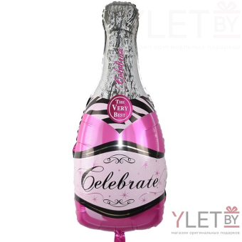 Шар (37"/94 см) Фигура, Бутылка шампанского, Розовый
