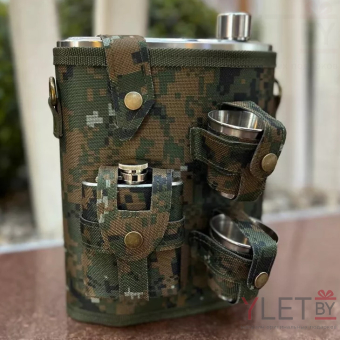 Набор походный Камуфляж. Фляжка 1.4 литра, фляжка 120 мл, 2 стопки, сумка для переноски