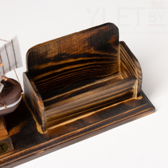 Органайзер настольный: визитница, подставка под ручку, сувенирная модель корабля, 15×25 см