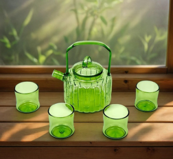 Набор премиум из боросиликатного стекла "Чайный дом" (чайник + 4 чашки)