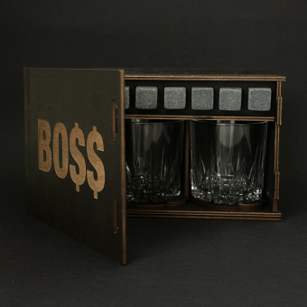 Набор для виски BOSS (2 стакана, 6 камней, 2 подставки под стакан)