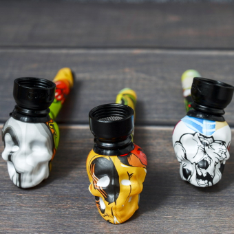 Курительный девайс стеклянный Череп с росписью