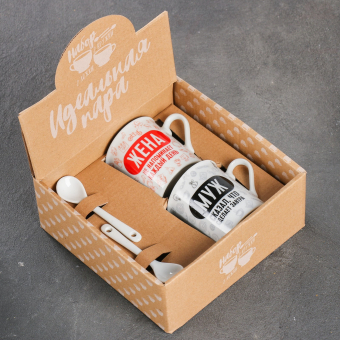 Подарочный набор «Муж и жена»: кружка 140 мл 2 шт, ложка 2 шт