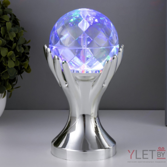 Светильник проектор ночник вращающийся диско-шар "Рука", серебро