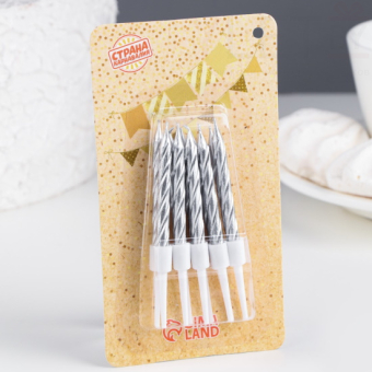 Свечи в торт Спираль, металлик 10 шт