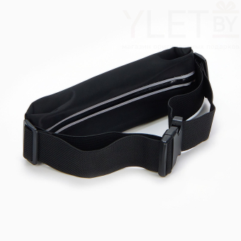 Сумка поясная "Бест" на молнии, 24*0,3*10 см, светоотражающие элементы, черный