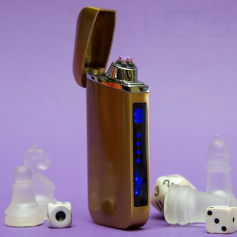 Импульсная зажигалка Lighter двойная индикатор сбоку Золото
