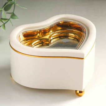 Шкатулка музыкальная механическая Белое сердце с танцующей балериной