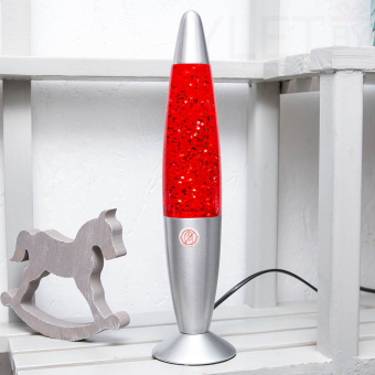 Лава лампа с блёстками в сером корпусе 35 см Красная