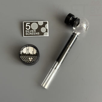 Курительный девайс стеклянная трубочка Соты с гриндером черный