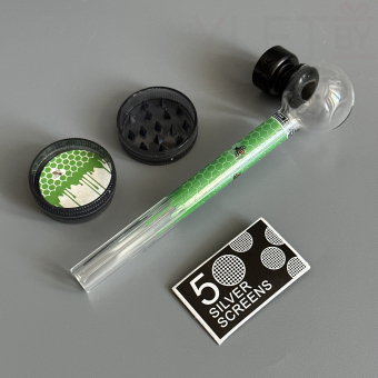 Курительный девайс стеклянная трубочка Соты с гриндером зеленый