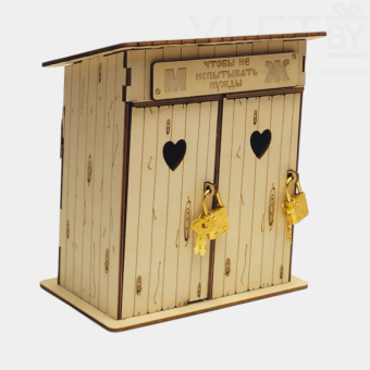 Копилка деревянная "Двойной туалет" "Чтобы не испытывать нужды" темная