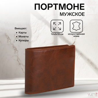 Портмоне мужское "Элит" без застёжки, отдел для карт, монет, цвет коричневый
