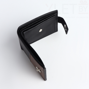 Портмоне мужское "Ультра" на магните, отдел для карт, монет, цвет чёрный/коричневый