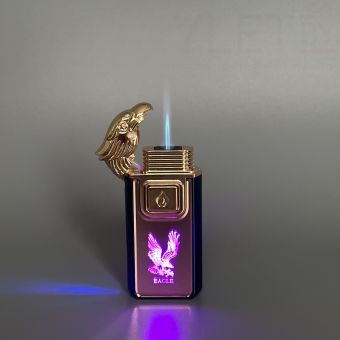 Зажигалка турбо газовая+обычное пламя Голова орла, бронза и синий, эмблема орла