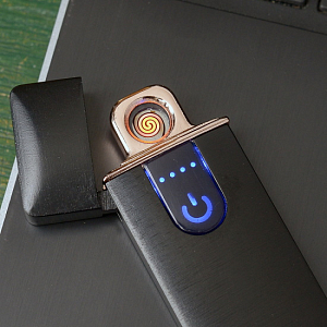 USB Зажигалка Lighter сенсорная Черная  полуокруглый экран HL47-65
