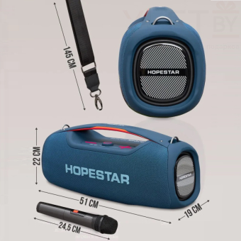 Портативная колонка Hopestar А60, 100W с микрофоном Синяя