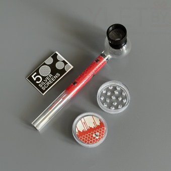 Курительный девайс стеклянная трубочка Соты с гриндером красный