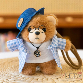 Брелок плюшевый Мишка Паддингтон 14 см (Paddington) в джинсовой панаме