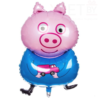 Шар (31''/79 см) Фигура,  Поросенок свинка с игрушкой, Голубой