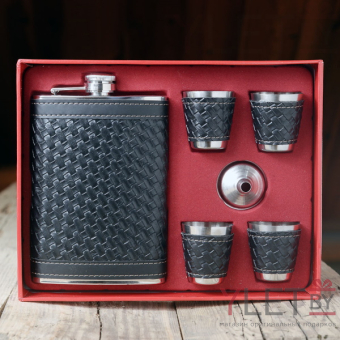 Набор фляжка 4 стопки и дозатор Плетение
