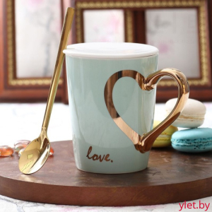 Кружка с ложкой Для любимых №2 зеленая