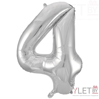 Шар (34''/86 см) Цифра, 4, Серебро