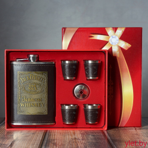 Набор с фляжкой и стопками Jack Daniels с табличкой, Темный коричневый