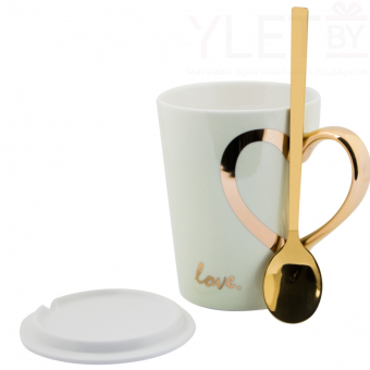 Кружка с ложкой Для любимых №2 зеленая