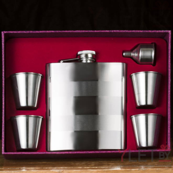 Набор фляжка и стопки Макси Полосы сталь
