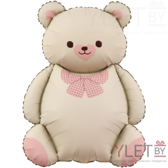 Шар (35''/89 см) Фигура, Мишка с бантом, Бежевый/Розовый