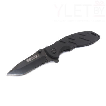 Нож складной черный со стропорезом 20 см