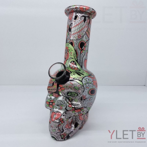 Бонг стеклянный 15 см расписной Череп