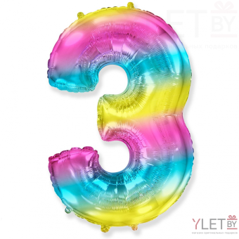 Шар (40''/102 см) Цифра, 3, Диагональная радуга, Градиент
