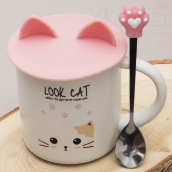 Кружка Котик Силиконовые ушки №1